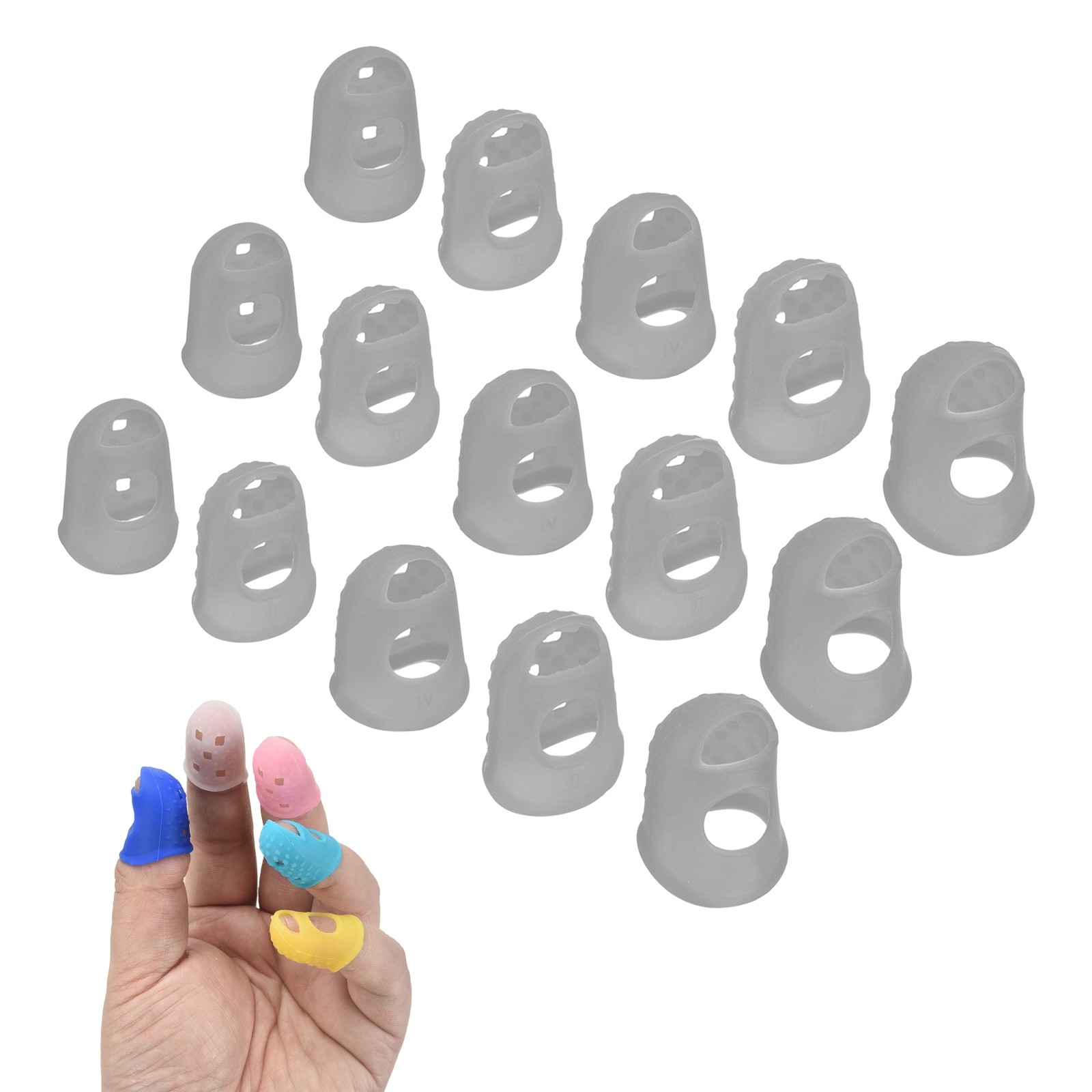 15 Pcs Silicone Finger Tips, 18/20/21.5/23/25mm Reinforced Finger, Gray