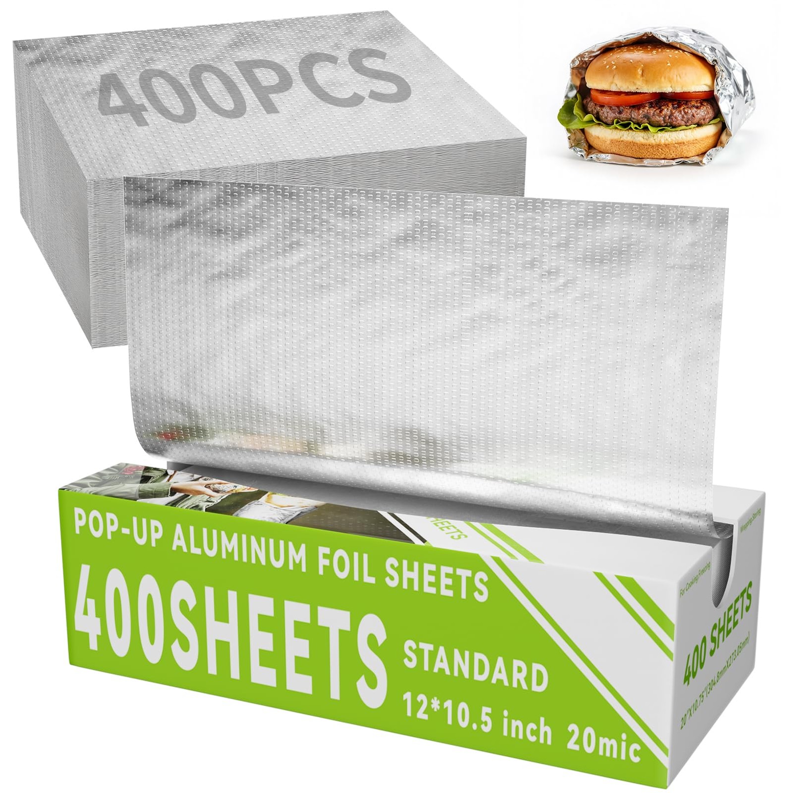 Aluminum Foil Sheets, 400 Count Tin foil,12″ x 10.5″ 400 Count, Silver