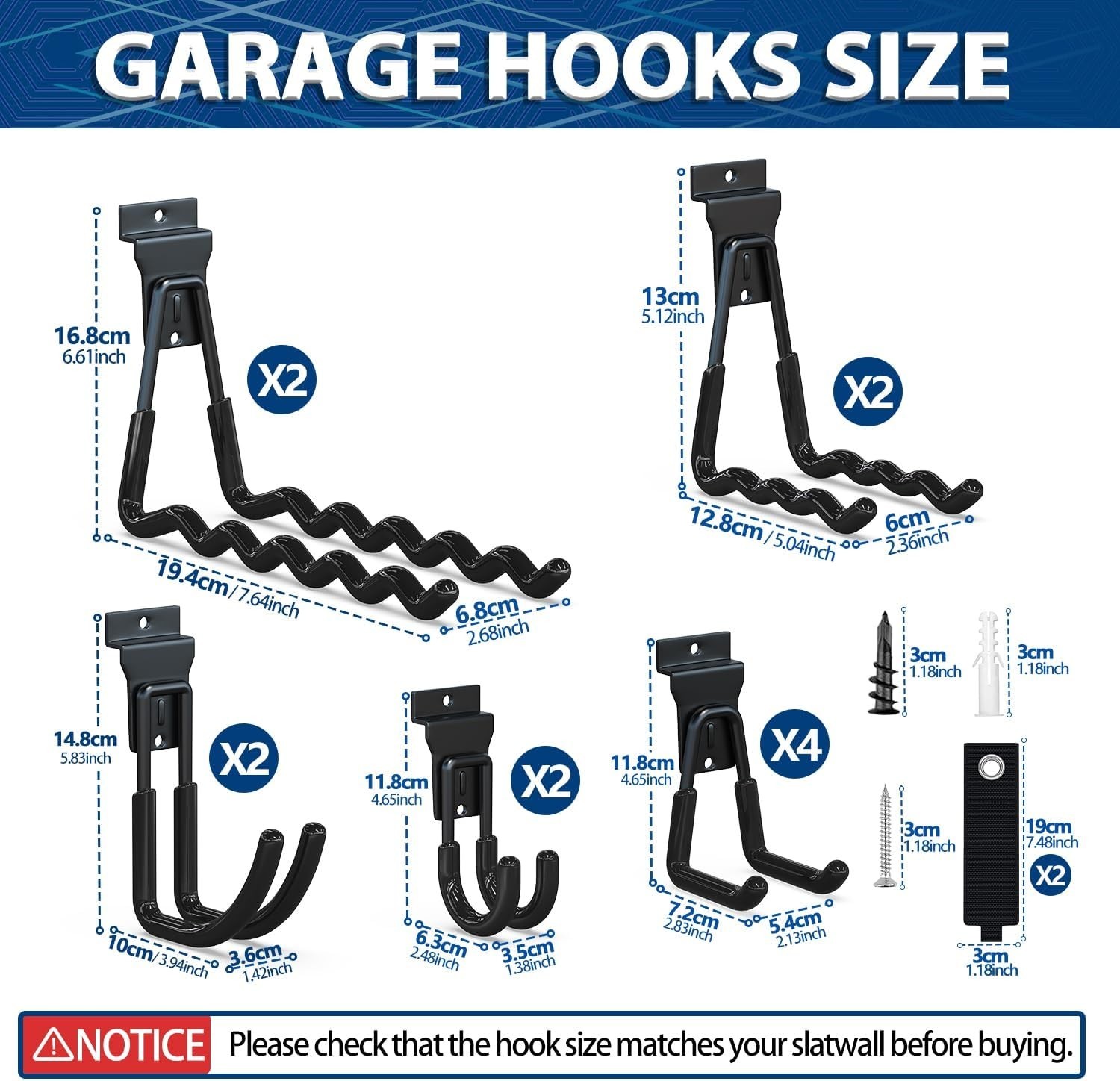 14PC Heavy Duty Slatwall Hooks – Multi-Size Hangers & Extension Cord Organizer
