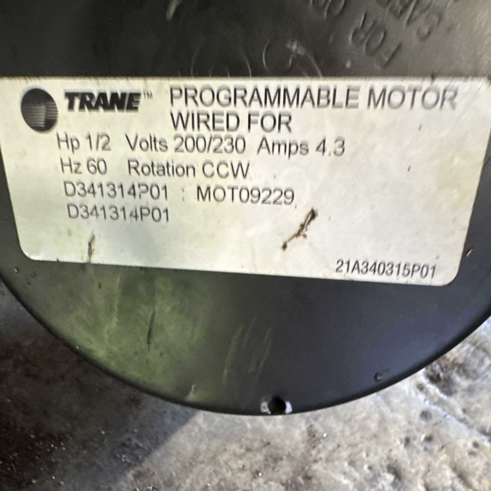 Trane GE ECM 2.3 Programmable Blower Motor 1/2HP 200/230V 4.3A CCW