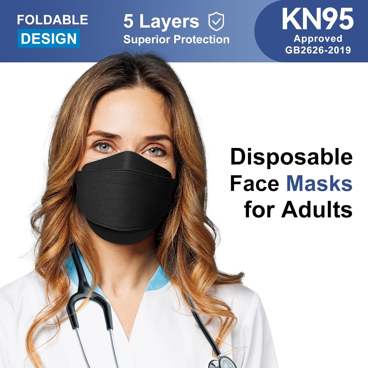 KN95 Face Mask Disposable Adults – 100 Pack 5 1 Count (Pack of 100), Black