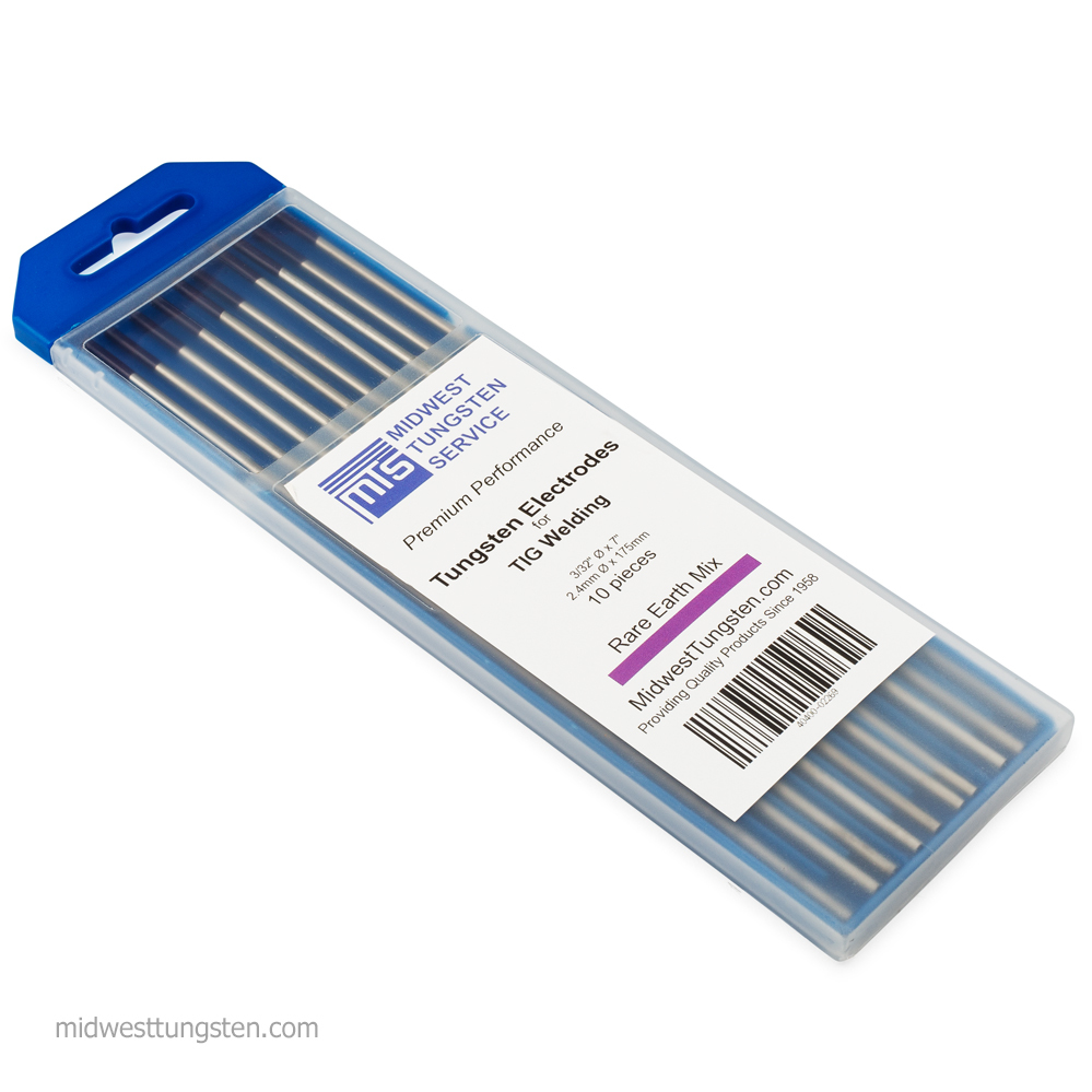 TIG Welding Tungsten Rod Electrodes Rare Earth Blend 3/32” x 7” (Purple) 10PK