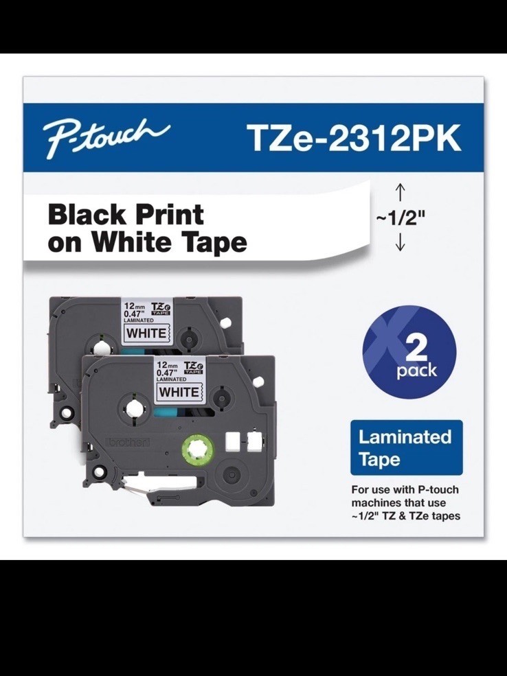2 PACK BROTHER TZe-231 12mm 1/2″ LABEL CASSETTE BLACK PRINT WHITE TAPE ORIGINAL