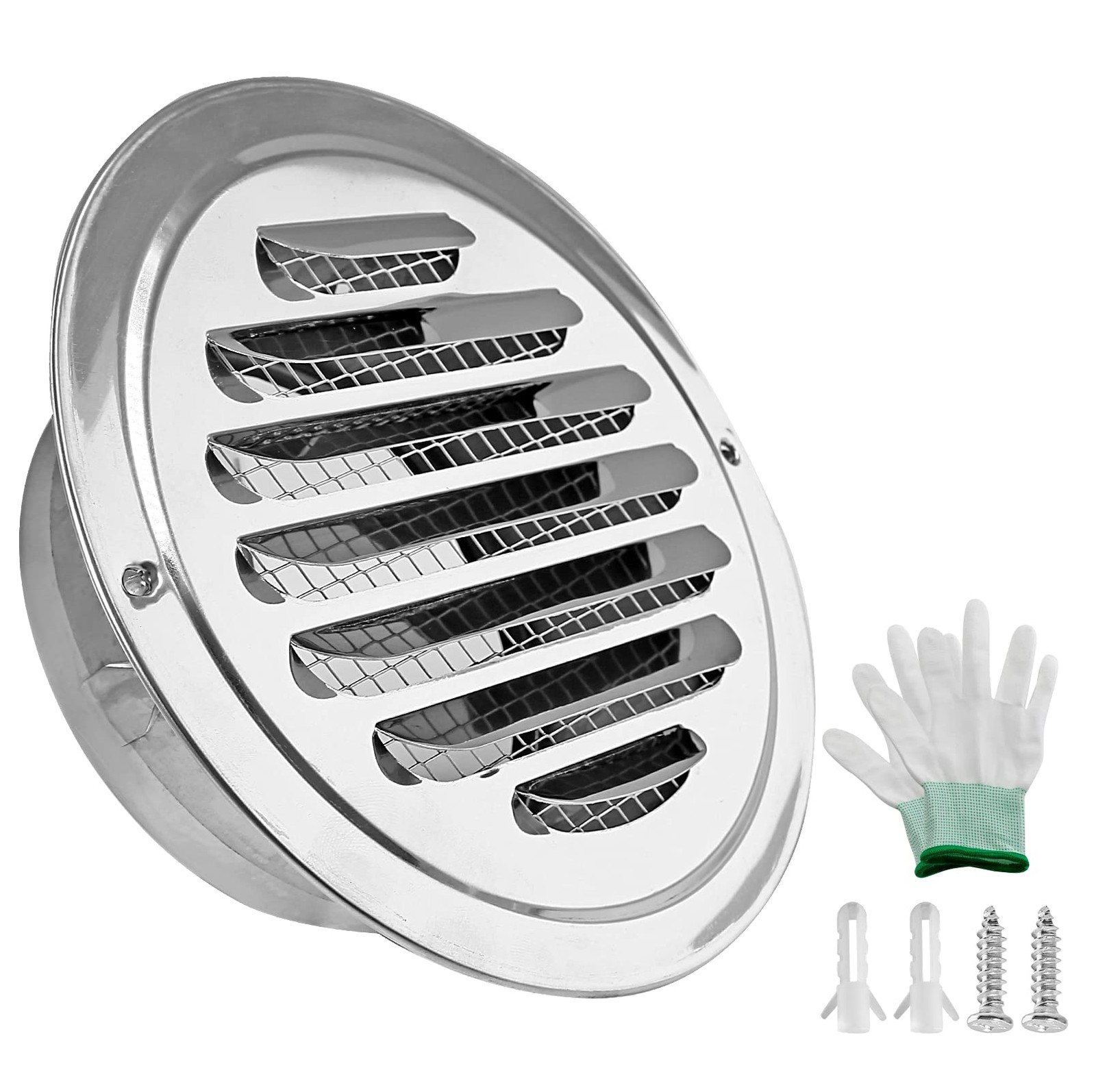 4 Inch Round Soffit Air Vent Built-in Screen Mesh, Stainless Steel Louver Grille
