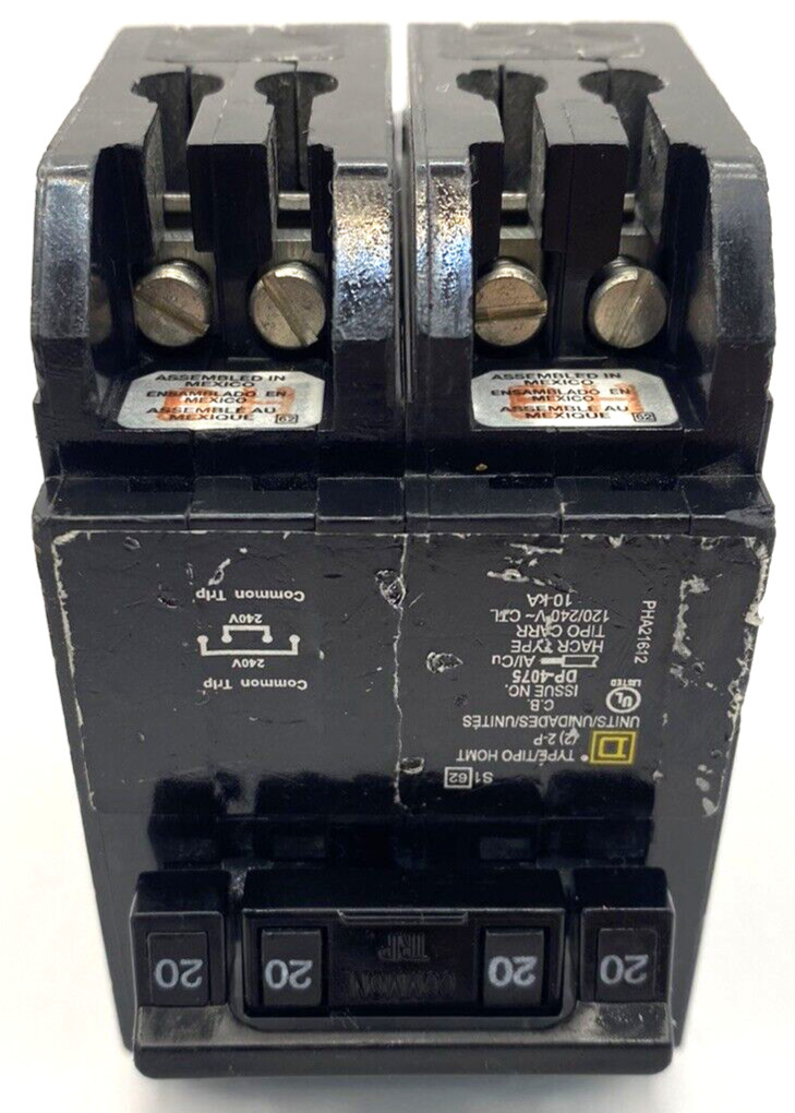 Homeline HOMT220220 Quad Two 2 Pole 20 Amp 120 240V AC Plug In Square D Breaker