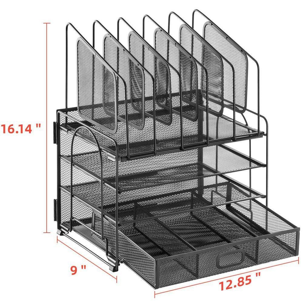 12.85″ X 16.14″ Black Metal Desktop Organizer – 4-Tier Mesh File Organizer (With
