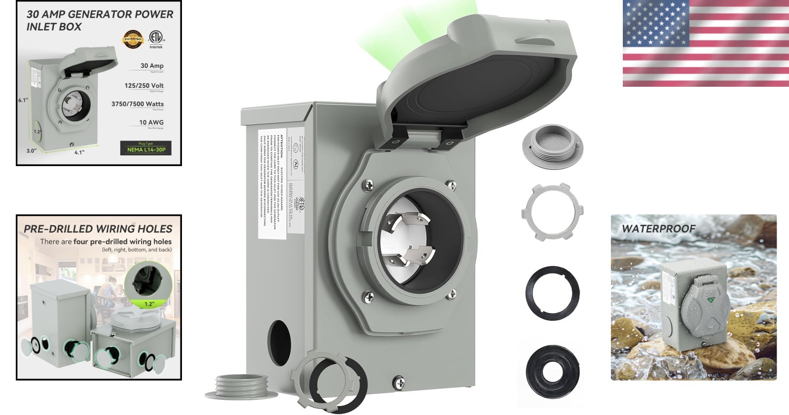 Certified 30A Generator Inlet Box with Safety Indicator & Anti-Rust Finish