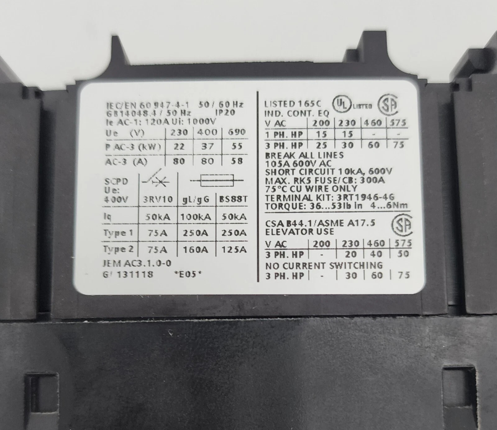 Siemens 3RT1045-1AG20 Contactor 3RT10451AG20 80 Amp *NEXT DAY AVAILABLE*