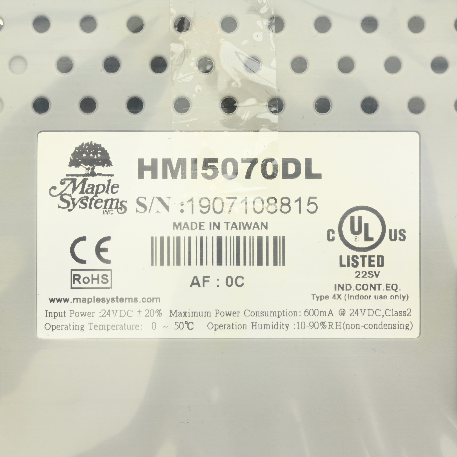 Maple Systems HMI5070DL Operator Interface 24VDC 600mA