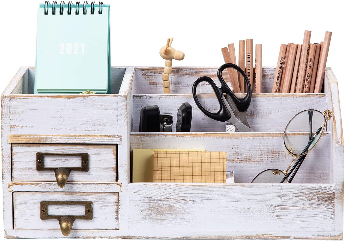 Distressed Rustic Wooden Office Desktop Organizer Shelf Tabletop Home Organizer