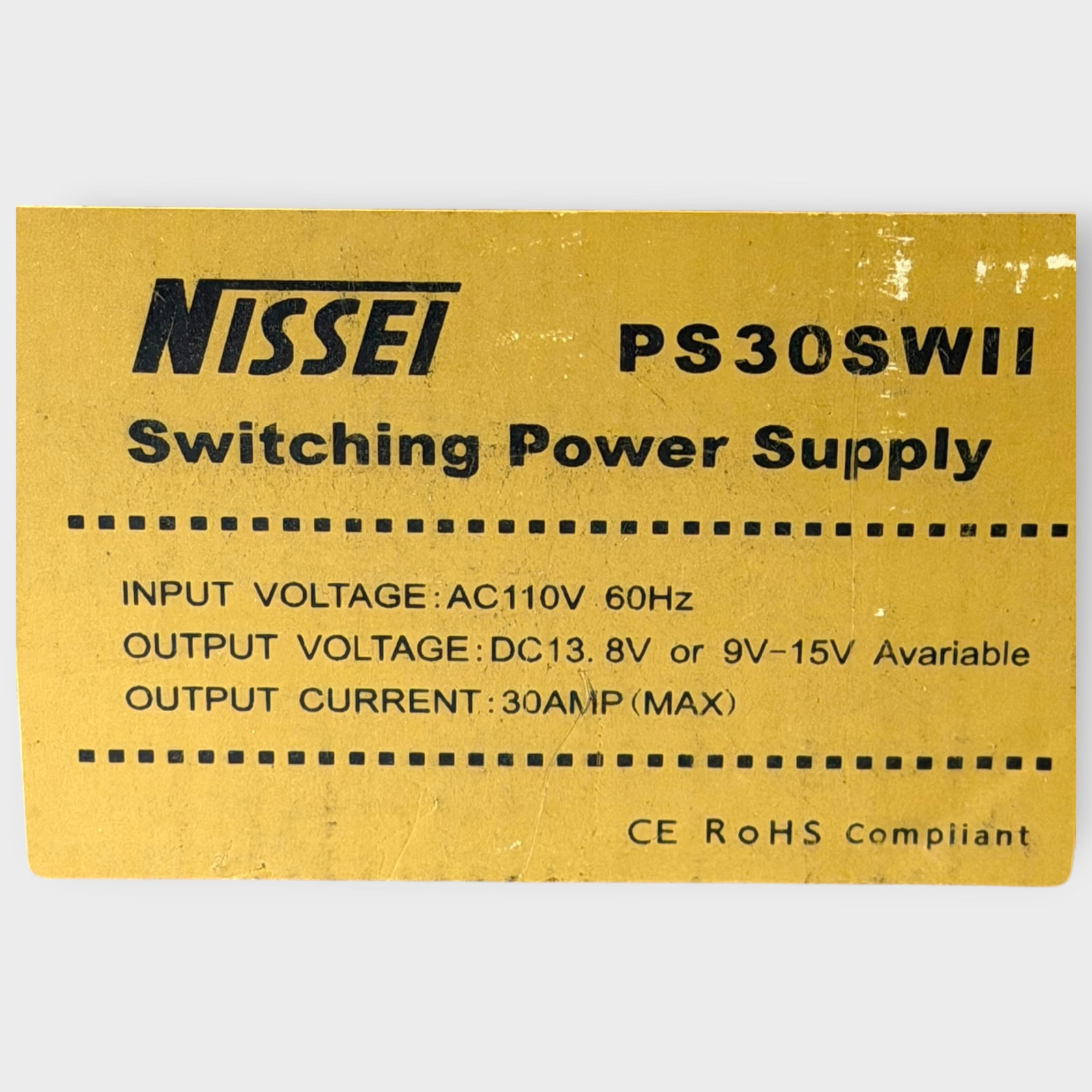 Nissei PS30SWII Switching Power Supply AC110v 60Hz In, 13.8v Out, 30a Amps *NEW*