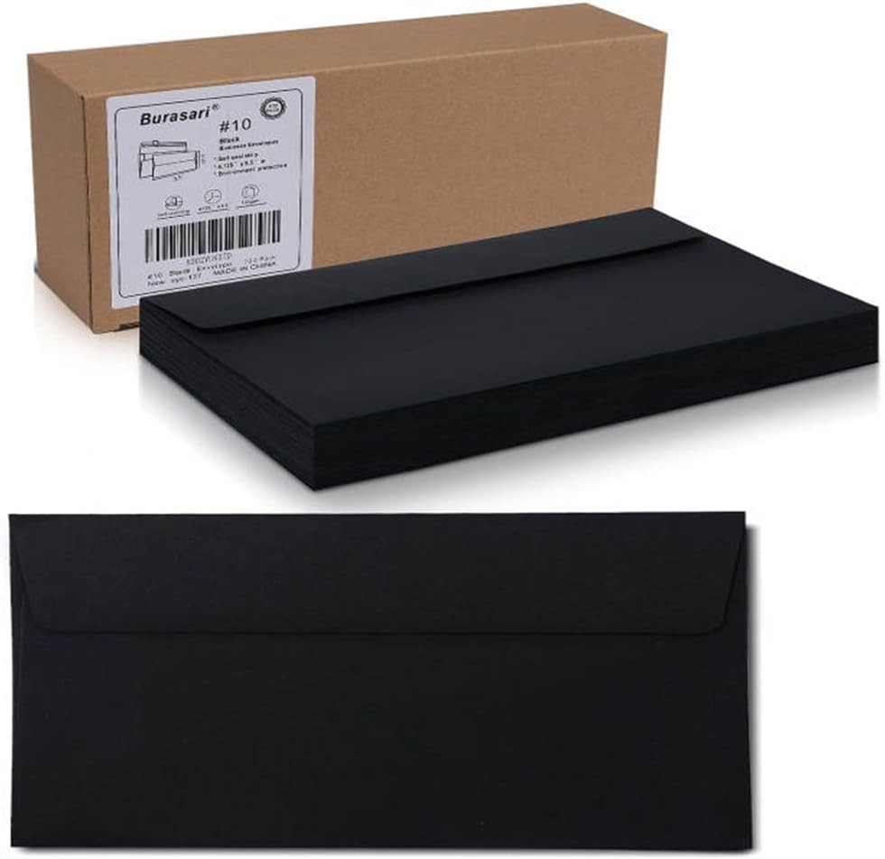Burasari 100Qty#10 Black Business envelopes 4.125×9.5In- windowless design