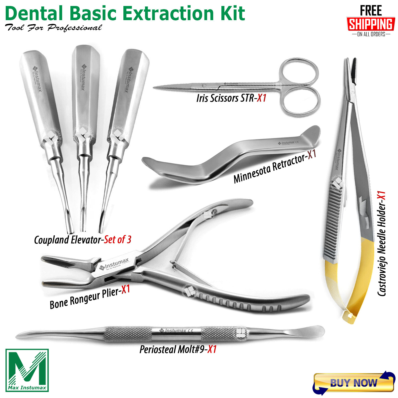 Set Of 8 Dental Tooth Extraction Kit Rongeur Plier Coupland Extracting Elevators