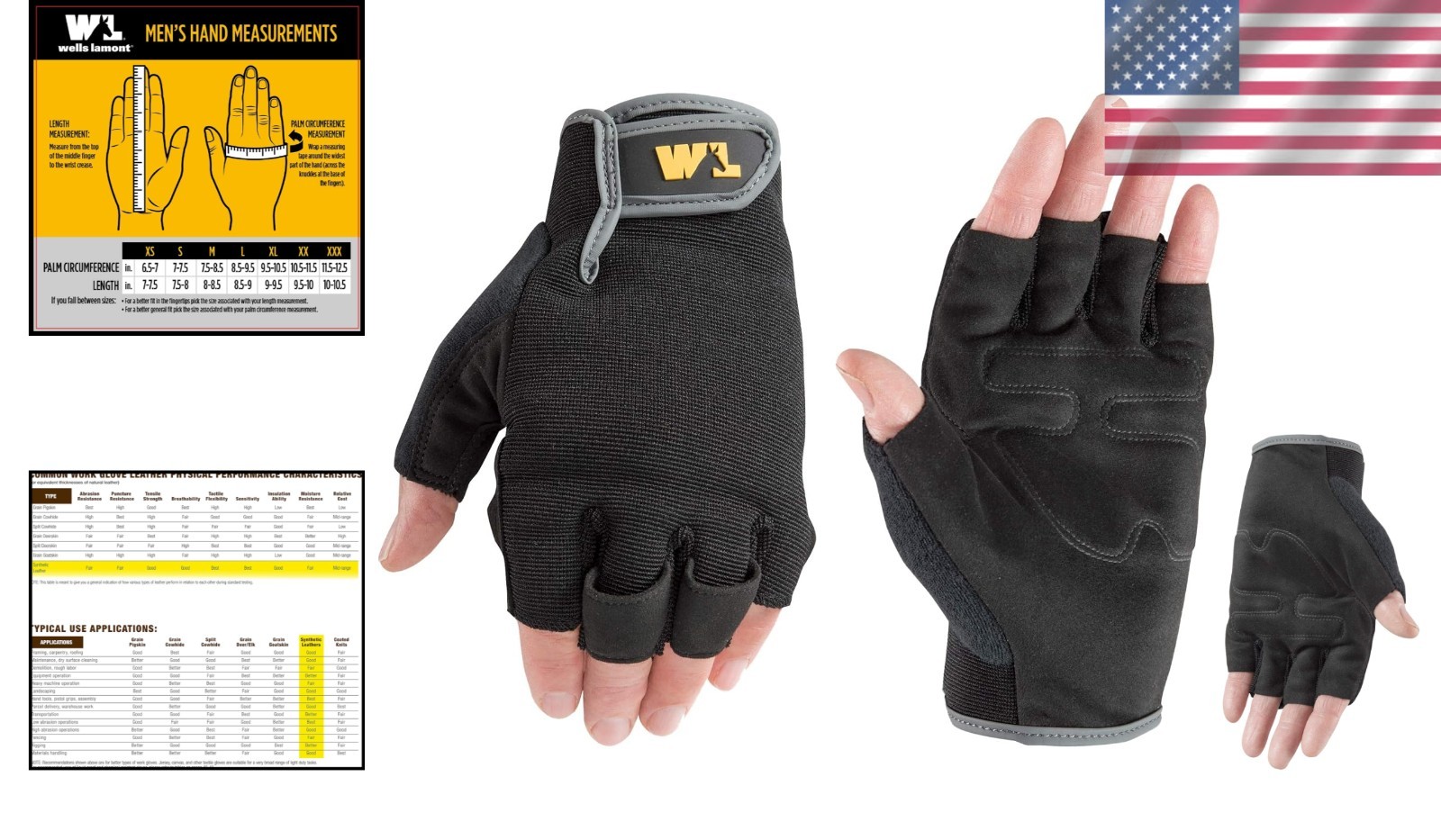Men’s Extra Large Fingerless Work Gloves – Durable Synthetic Leather Palm