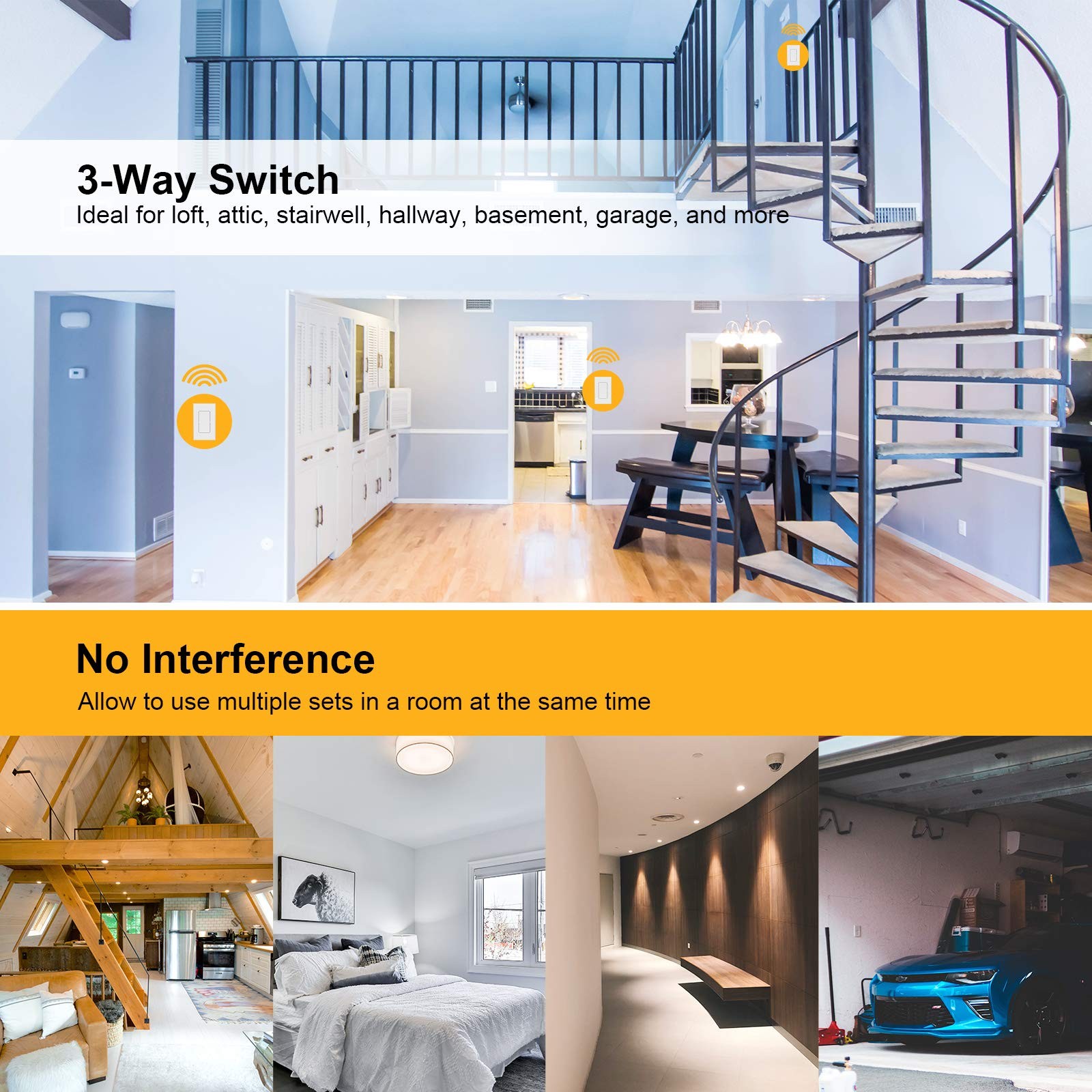 SURAIELEC 3 Way Wireless Light Switch, No Wiring, WiFi, 100ft RF White