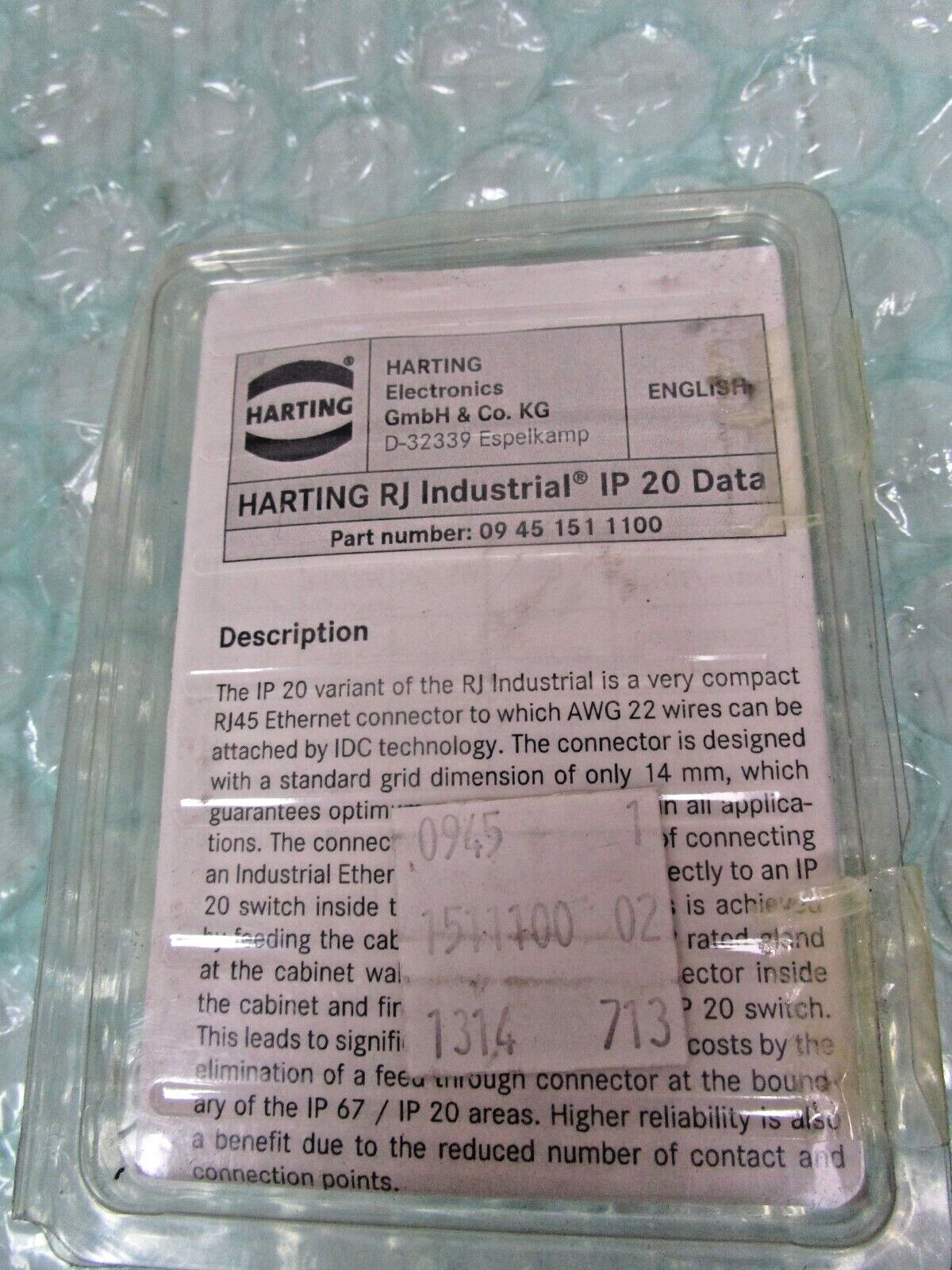 Harting 09 45 151 1100 RJ45 Cat5 Connector Kit, 4p IDC FNFP IP30 09451511100