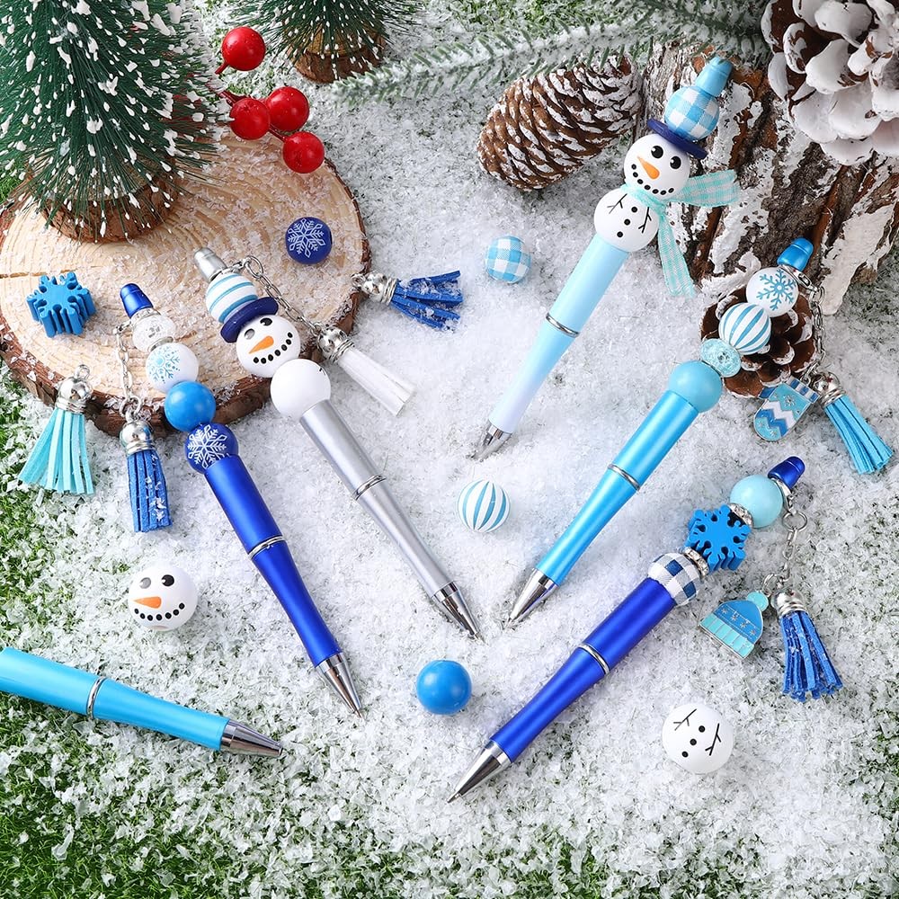 Vellibring 12 Set Christmas Beadable Pens Plastic Bead Winter Black