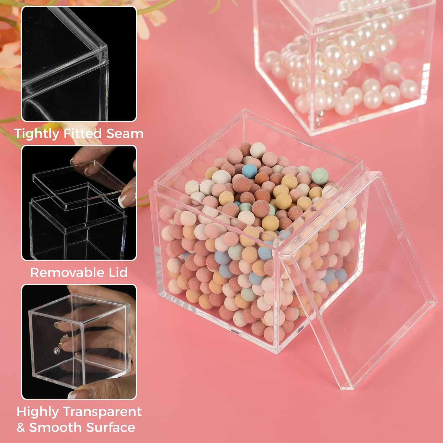 40 Pcs Acrylic Boxes – Clear Small Square Display Boxes, 2.2 X 2.2 X 2.2 In, wit