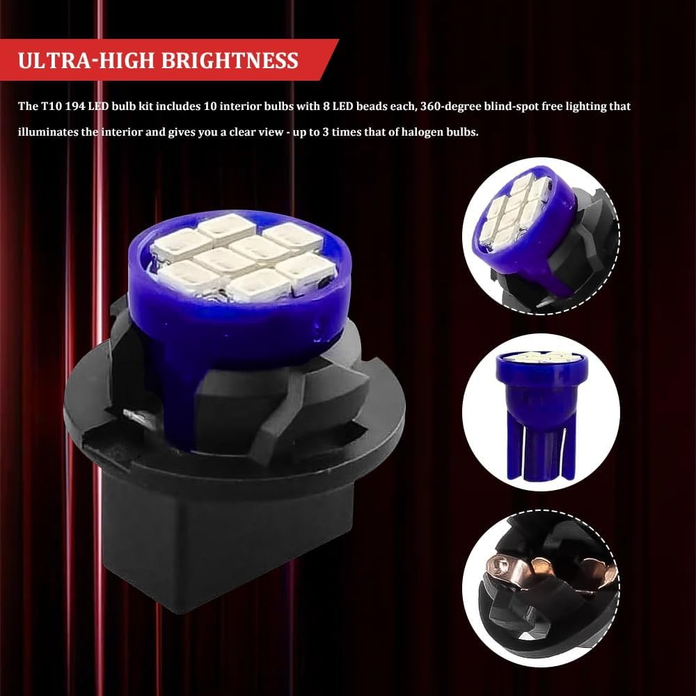 10PCS T10 194 168 LED Dash Instrument Light Bulbs with Twist Lock Color: Blue