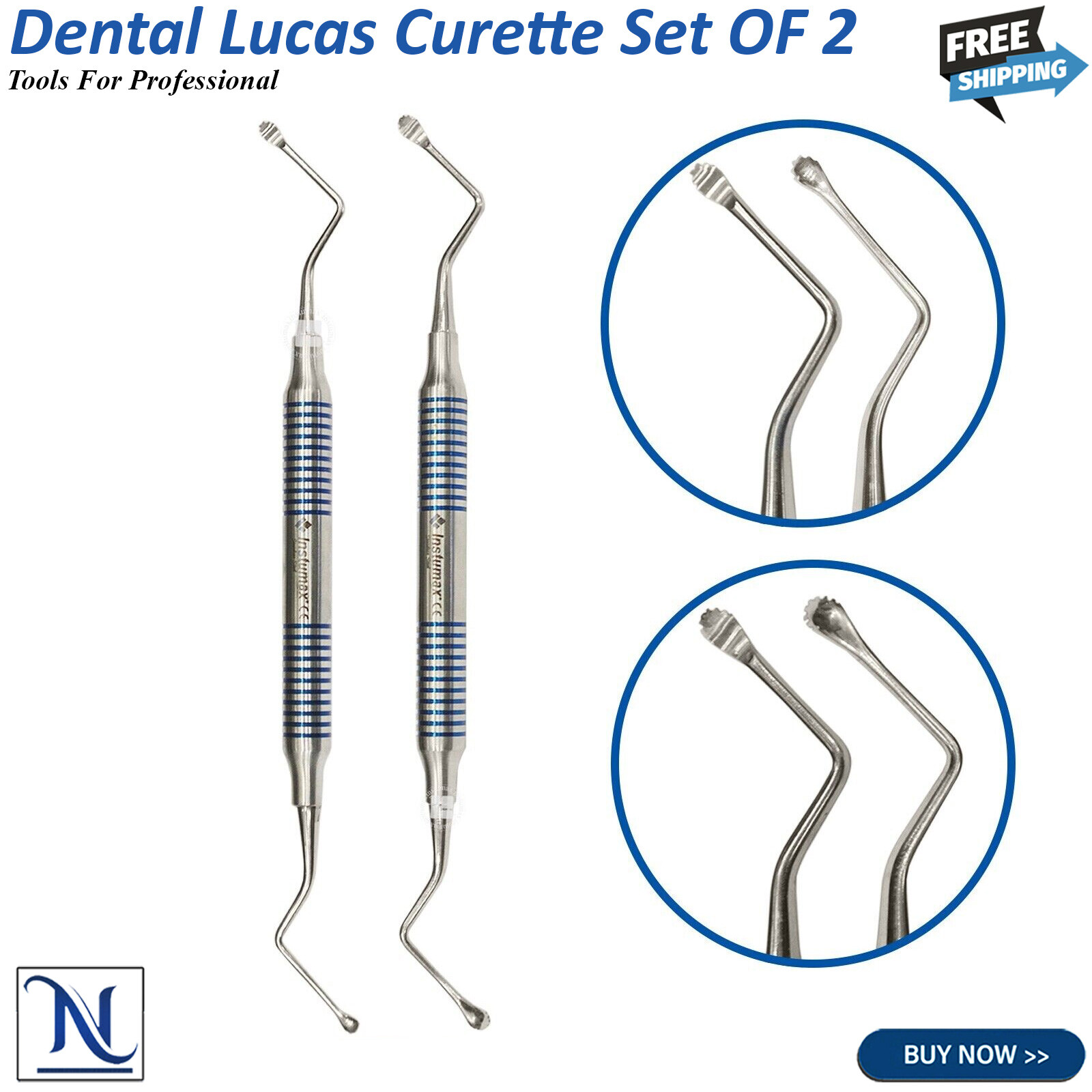 Serrated Lucas Curette Set – Gold & Blue Bone Curettes for Dental surgery