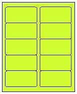 4″ x 2″ Chartreuse Fluorescent Labels, 10-UP (8.5″ x 11″) – Box of 100 Sheets