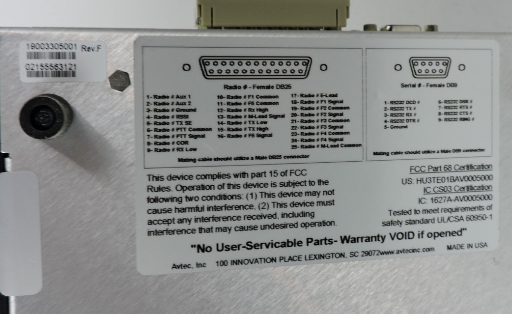 Avtec Scout Radio Interface Gateway RRA Rev D Dispatch Console 12V Untested