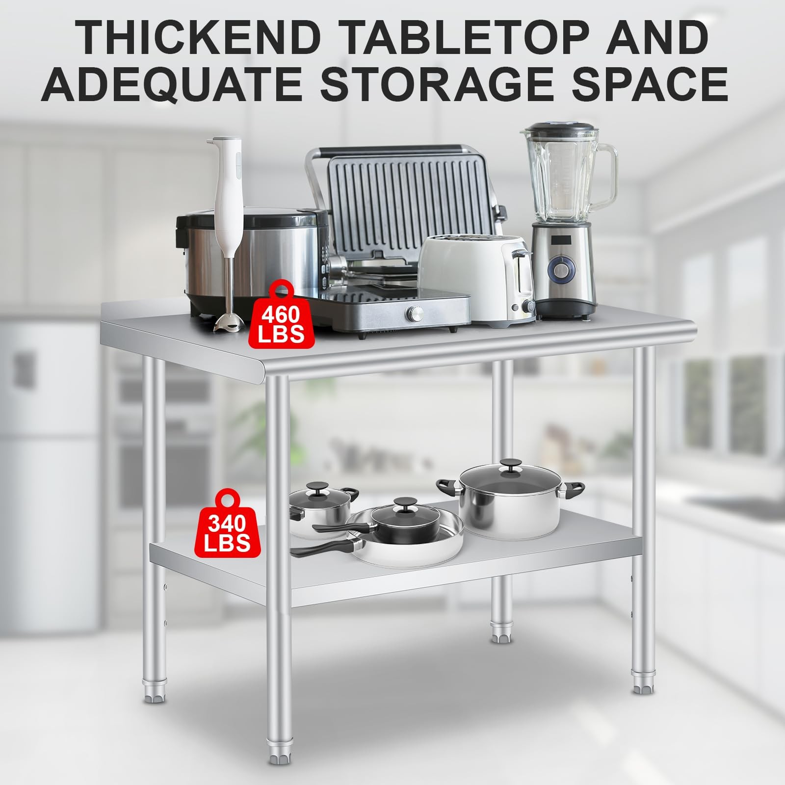 Stainless Steel Work Table w/Backsplash Heavy Duty Commercial Kitchen Prep Table