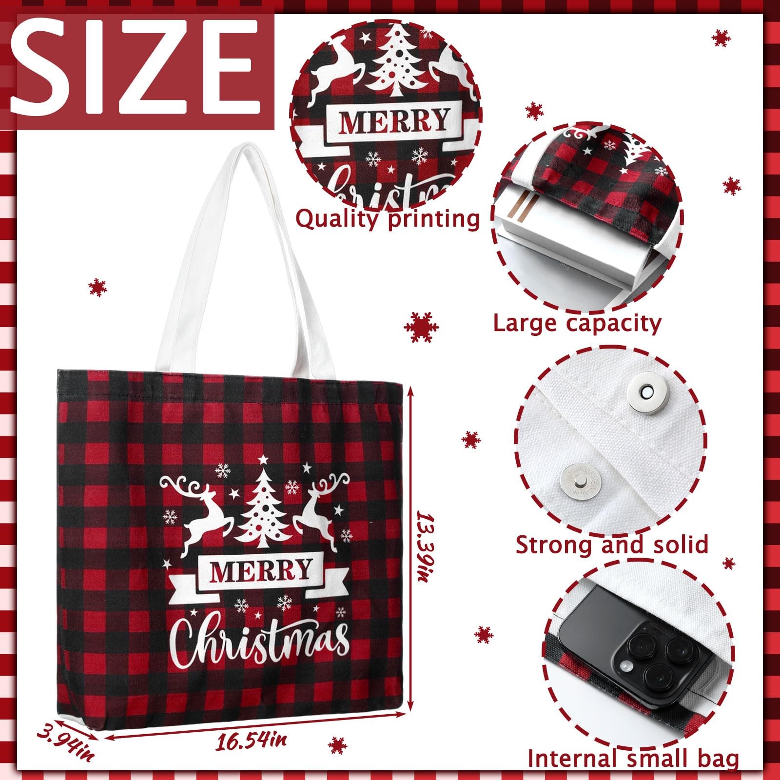 Bencailor 2 Pcs Christmas Canvas Tote Bags Classic Christmas, Red and Black