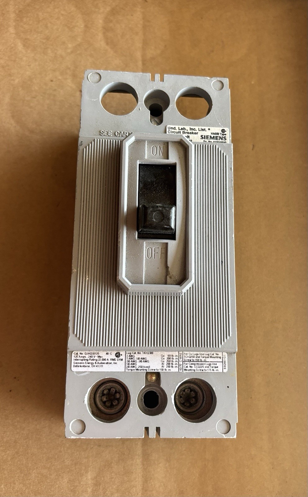 SIEMENS QJH22B125 125A 240V 2 POLE 22KAIC CIRCUIT BREAKER-WARRANTY SHIP SAME DAY