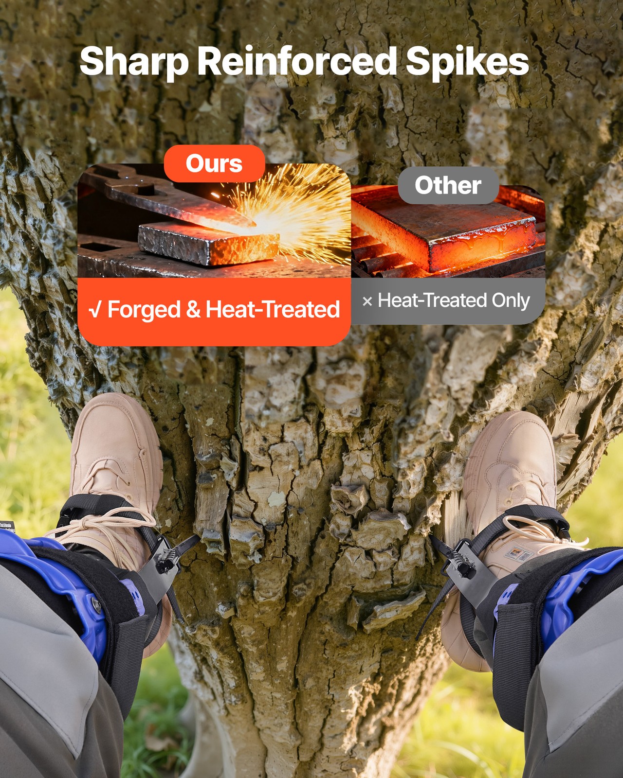 VEVOR Tree Climbing Spikes Set Adjustable Height Climbing Spurs Gear Rope Belt