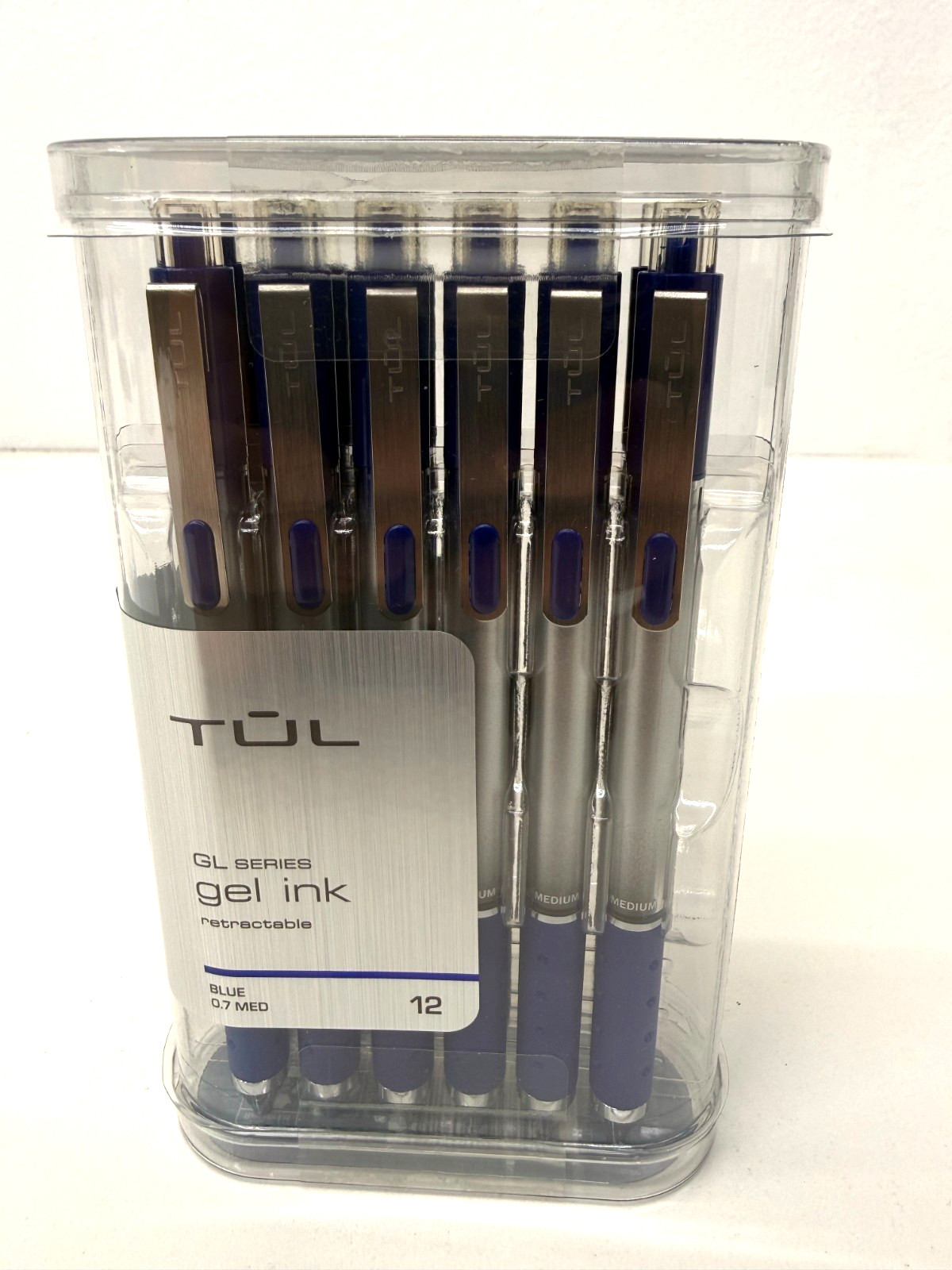 TUL Gel Pens Retractable Medium Point 0.7 mm Gray Barrel Blue Ink Pack of 12