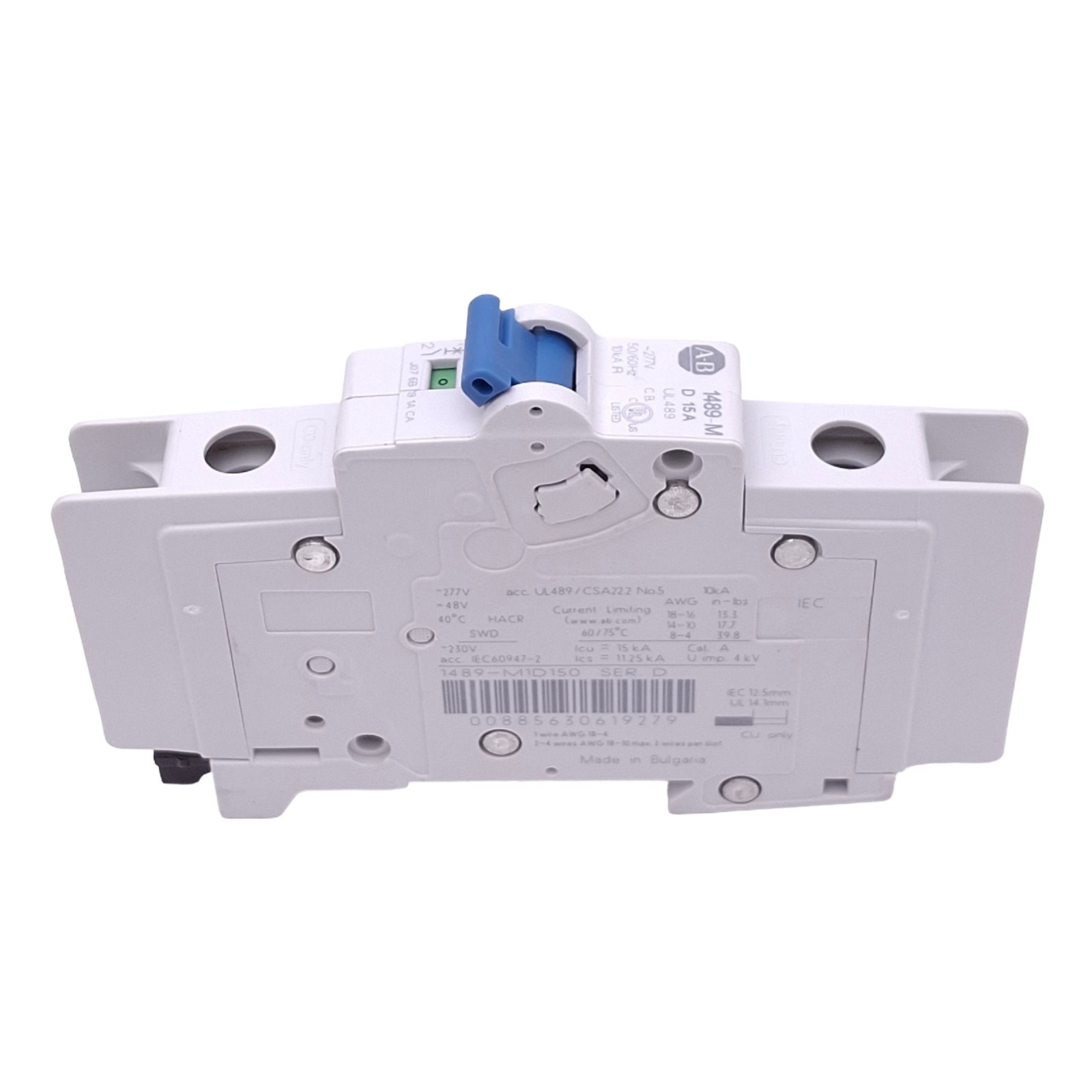 Allen Bradley 1489-M1D150 Circuit Breaker, 1-Pole 15A, 277VAC Max, DIN Rail