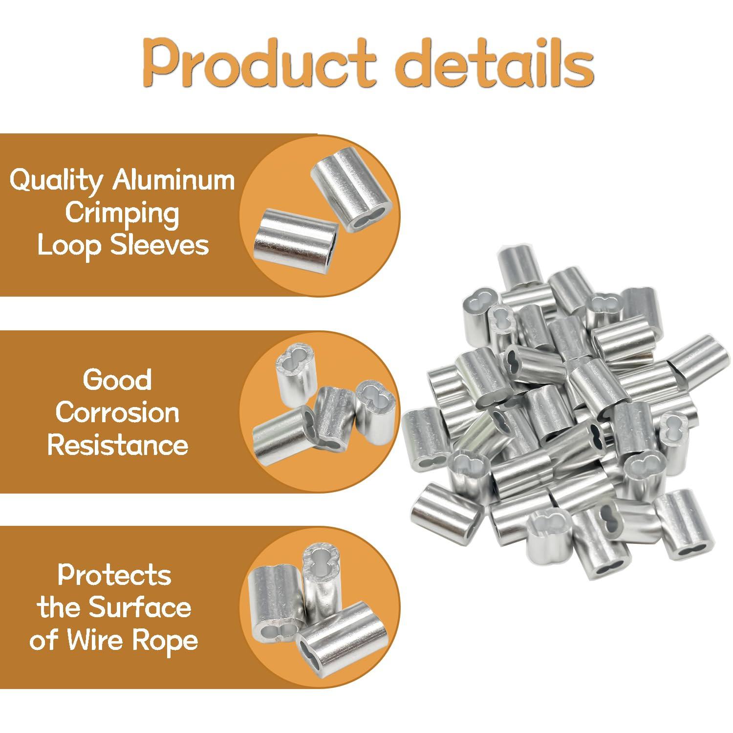 285PCS Aluminum Cable Crimping Sleeves 8 Sizes Wire Loop Ferrules Kit