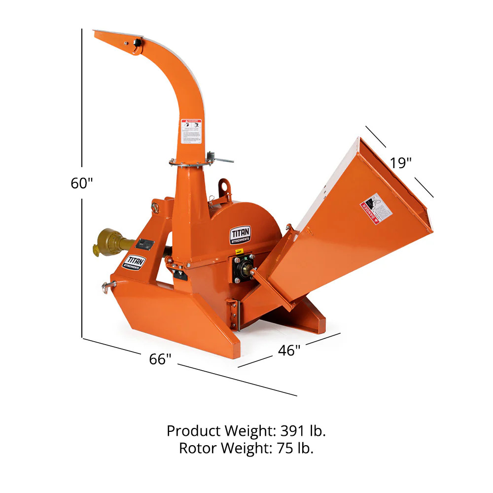 Titan Attachments 3 point PTO Driven 4″x 10″ Wood Chipper Shredder Mulcher