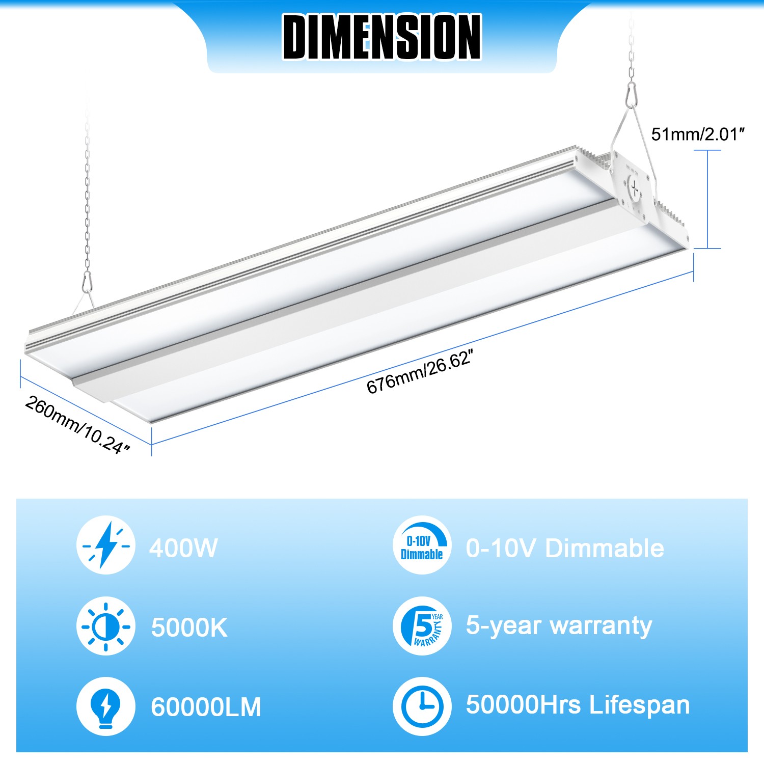 Super Bright 400W 60000LM 2.2FT LED Linear High Bay – Shop Warehouse Lighting