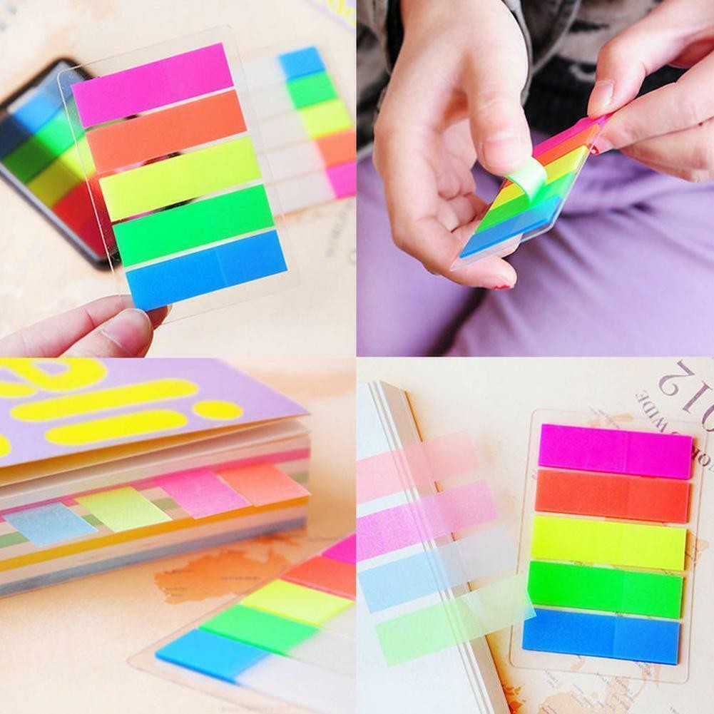 100Pcs Fluorescence Sticky Notes Memo Flags Bookmark Sticker NEW
