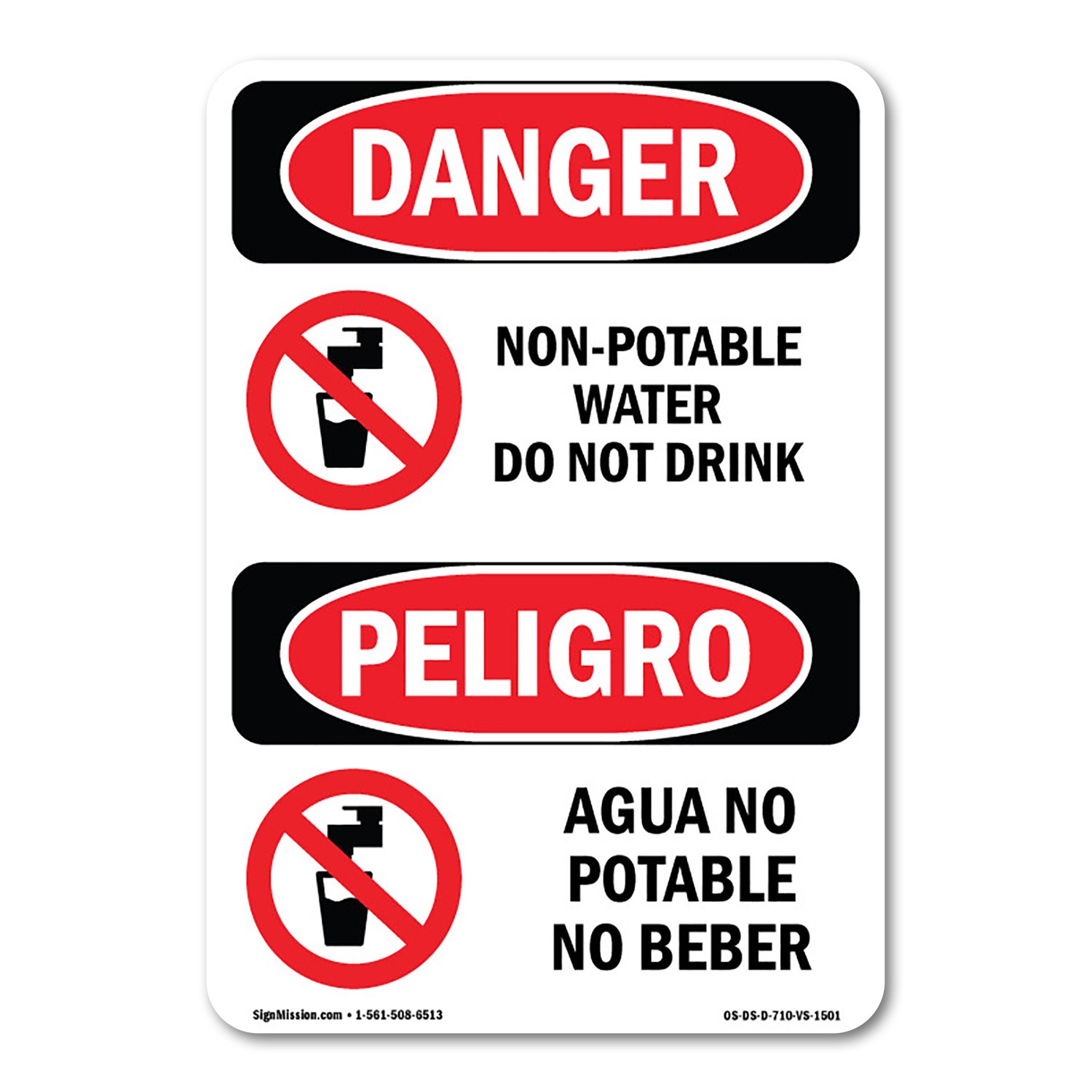 Non-Potable Water Do Not Drink Bilingual ANSI Danger Sign Metal Plastic Decal