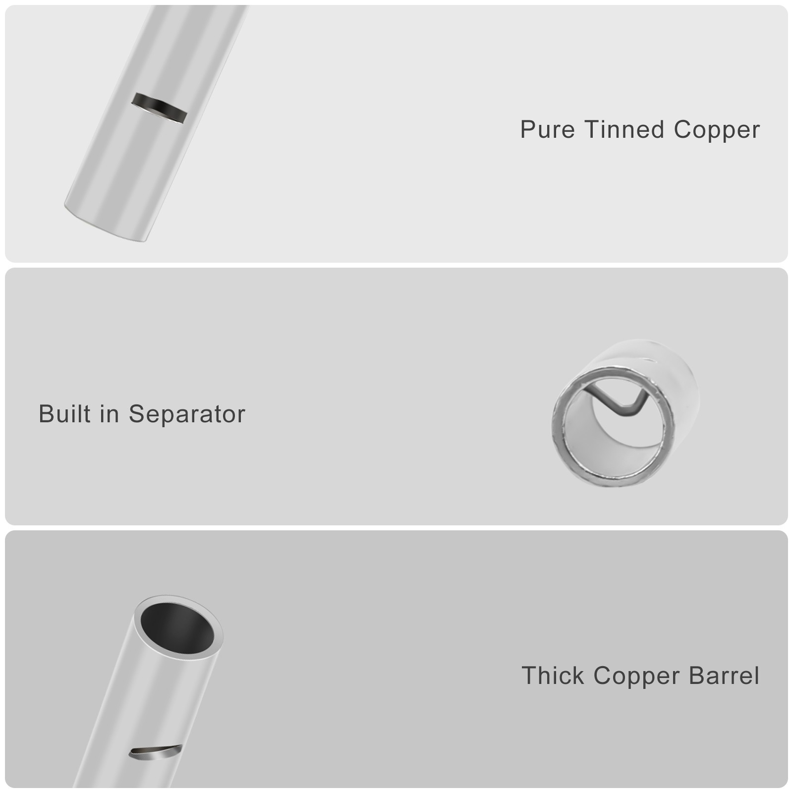 200PCS Copper Butt Splice Connectors Kit Non-Insulated Crimp Terminals Inverters