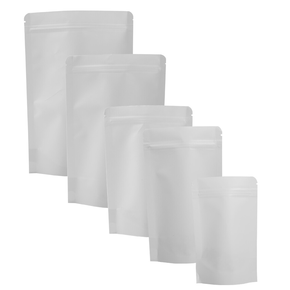 New Heavy Duty White Kraft Stand Up Zip Seal Resealable Bags Different QTY Sizes
