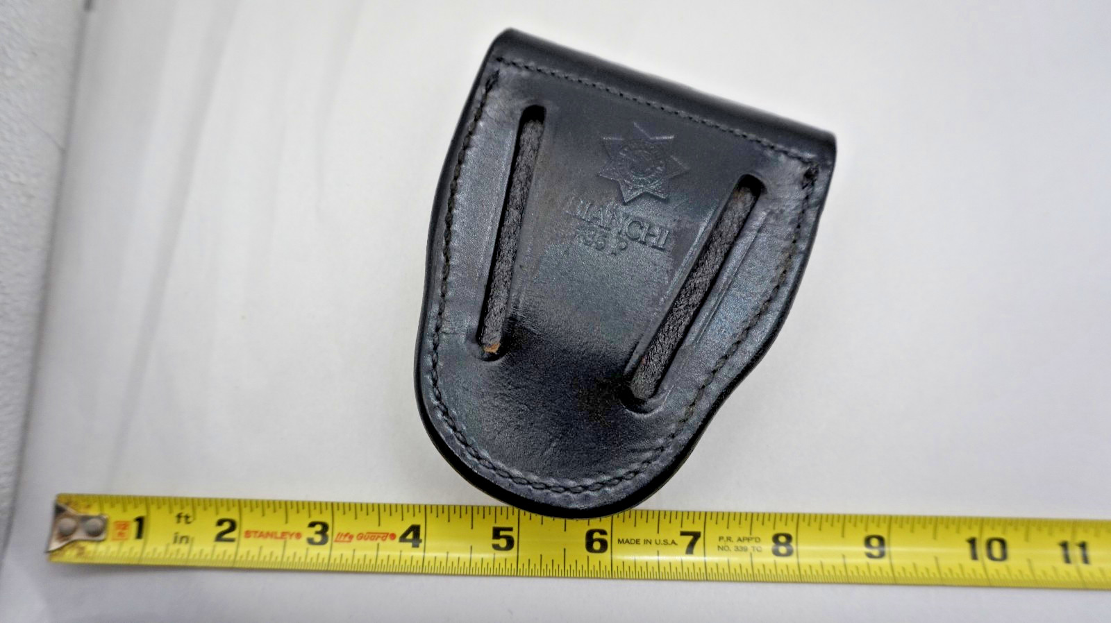 Bianchi Handcuff Case Black Basket Weave 35P 26342 Brass Button Leather