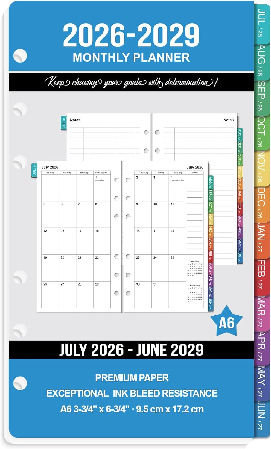 2026-2029 Monthly Planner Refills: 36 Months A6 Planner Inserts for 6-Ring Binde