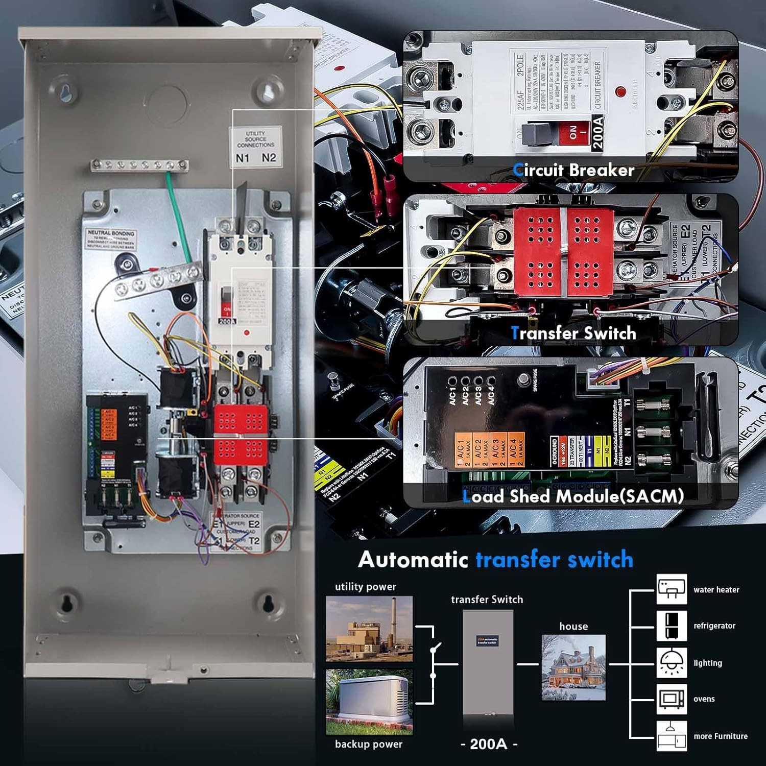 200 Amp Single Phase Generator Automatic Transfer Switch for Generac RXSW200A3