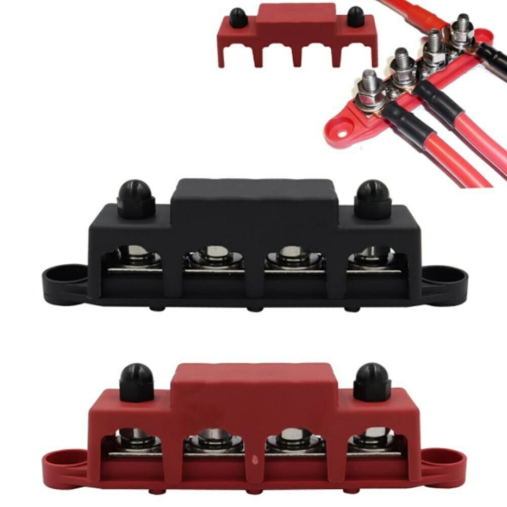 Red & Black 5/16″ 4 Stud Power and Ground Distribution Block with Cover