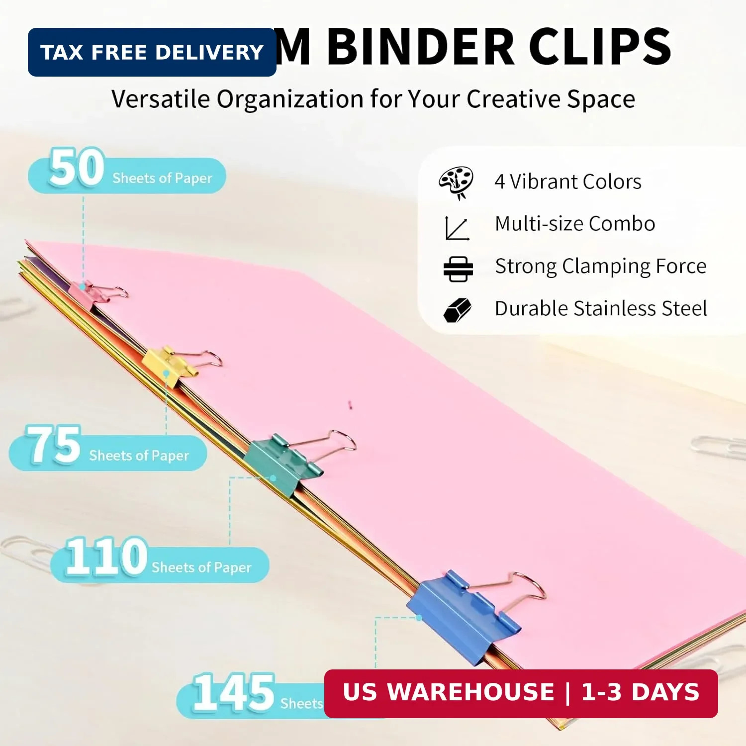 180Pcs Colorful Binder Clips Assorted Size, Metal Paper Clips for Daily Use | Cl