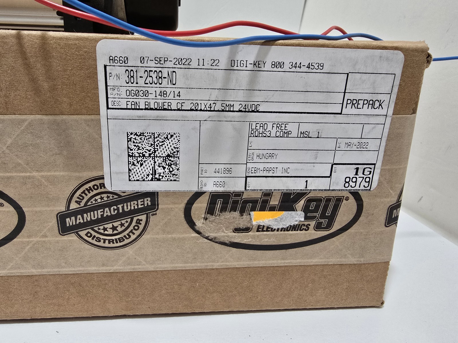 Ebm-Papst QG030-148/14 Fan Blower 24V DC 201mm L X 47.5mm H 2 Wire Leads