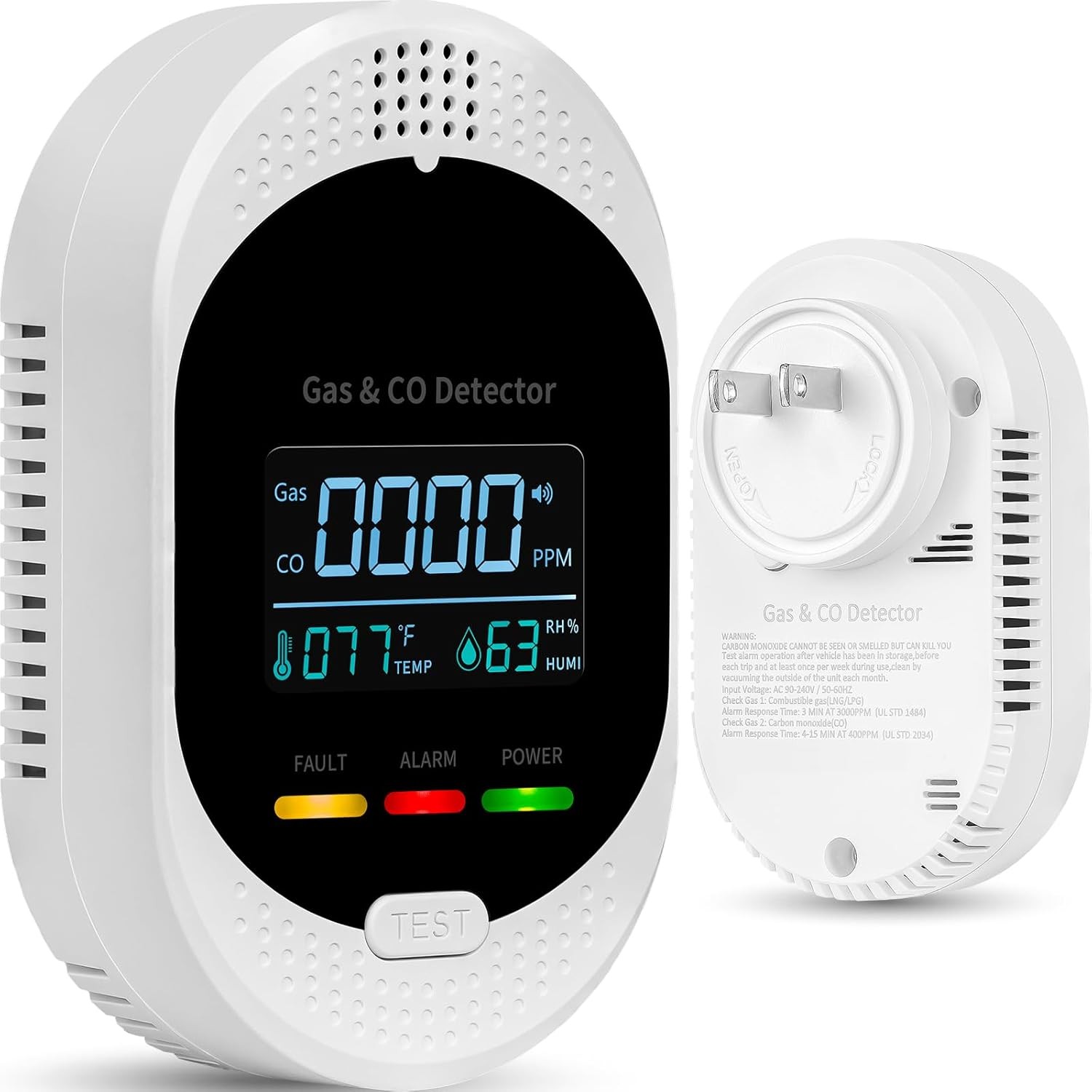 Carbon Monoxide Detector Sound Light Alarm Temp Humidity Monitor Home RV Safety