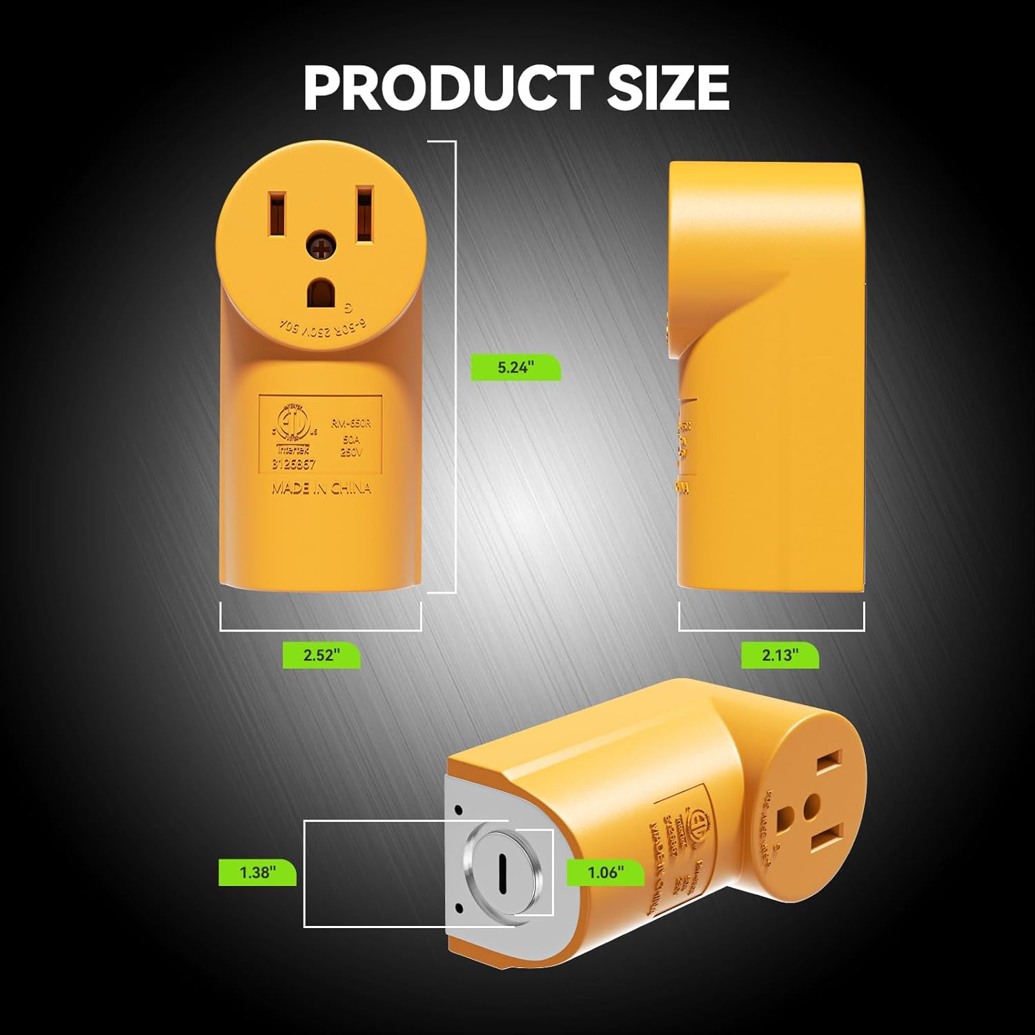 50 Amp NEMA 6-50R Surface Mount Receptacle, 125/250 Volt Power Outlet, Yellow, E