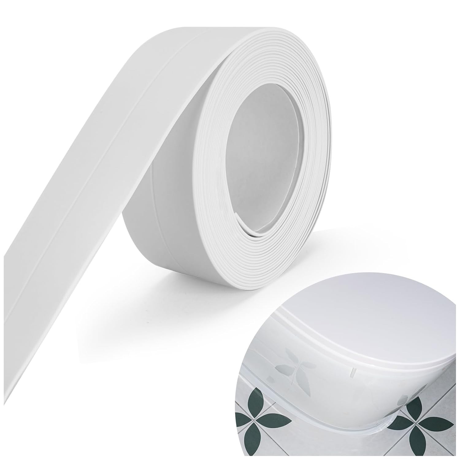 2.2cm x 10.5Ft White Caulk Tape – Adheres Easily for Seamless Water Protection