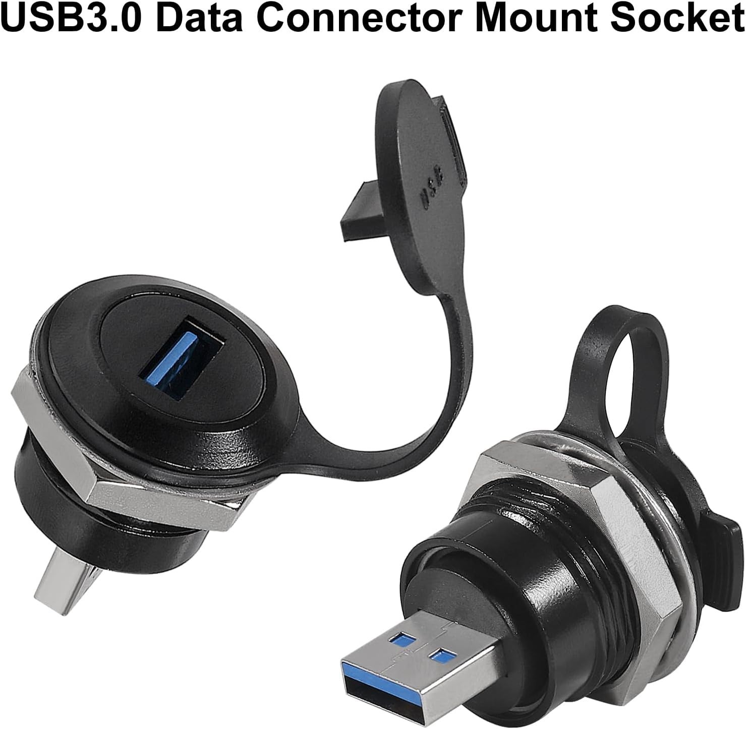 2 PCS USB 3.0 Panel Mount Coupler Waterproof Male To Female Conversion Cap