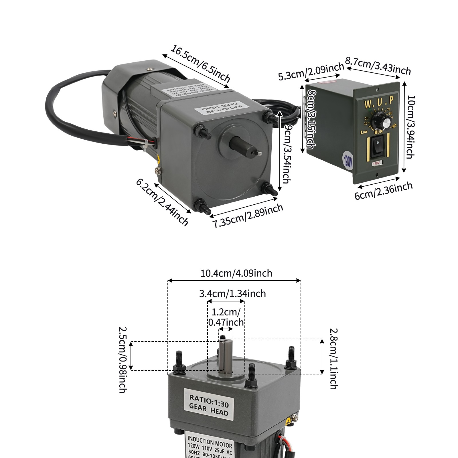 AC Gear Motor Electric Motor Variable Speed Controller 0-45 RPM 1:30 110V 120W